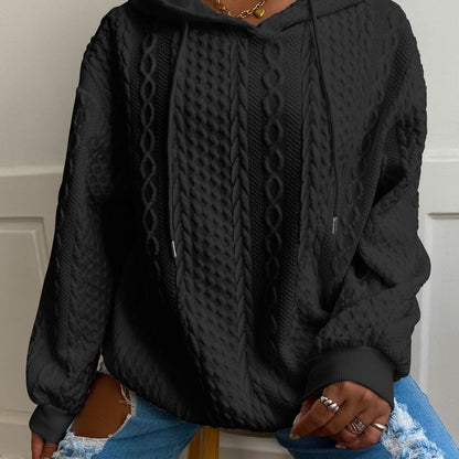 Sudadera de Punto Trenzado Cómoda para Mujeres con Capucha Ajustable de Cordón, Manga Larga, Estilo Relajado y Oversized
