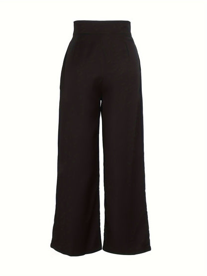 Pantalones Elegantes de Pierna Ancha en Caqui para Mujeres con Cintura Alta, Plisados y Estilo Ajustado