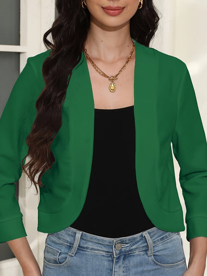 Chaqueta Cortada Abierta para Mujeres con Manga de Codo y Puño Acanalado - Estilo Relajado para Capas