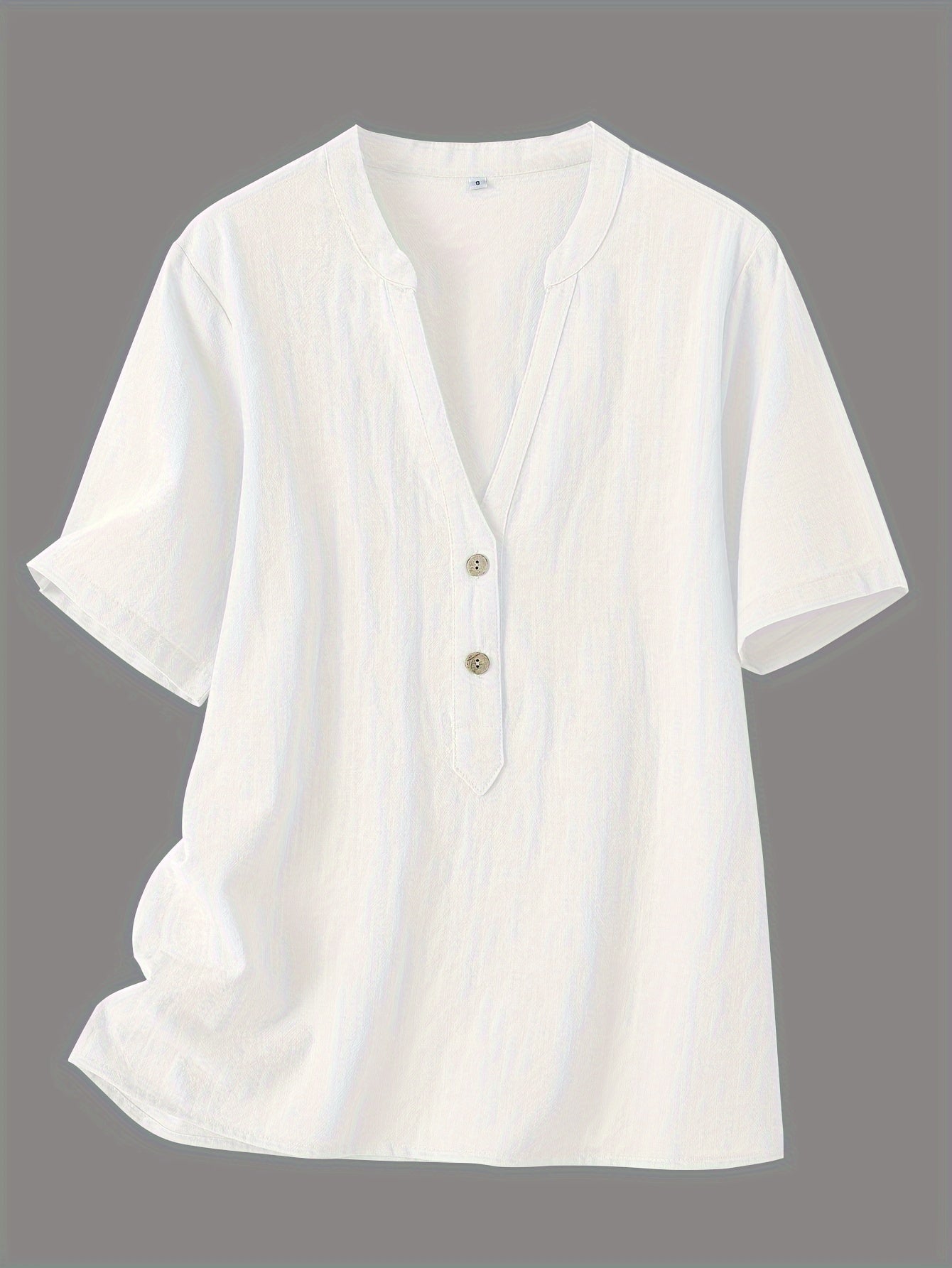 Blusa Texturizada Sin Esfuerzo para Mujeres con Escote en V Notch, Manga Corta, Estilo Relajado y Botones en la Parte Frontal