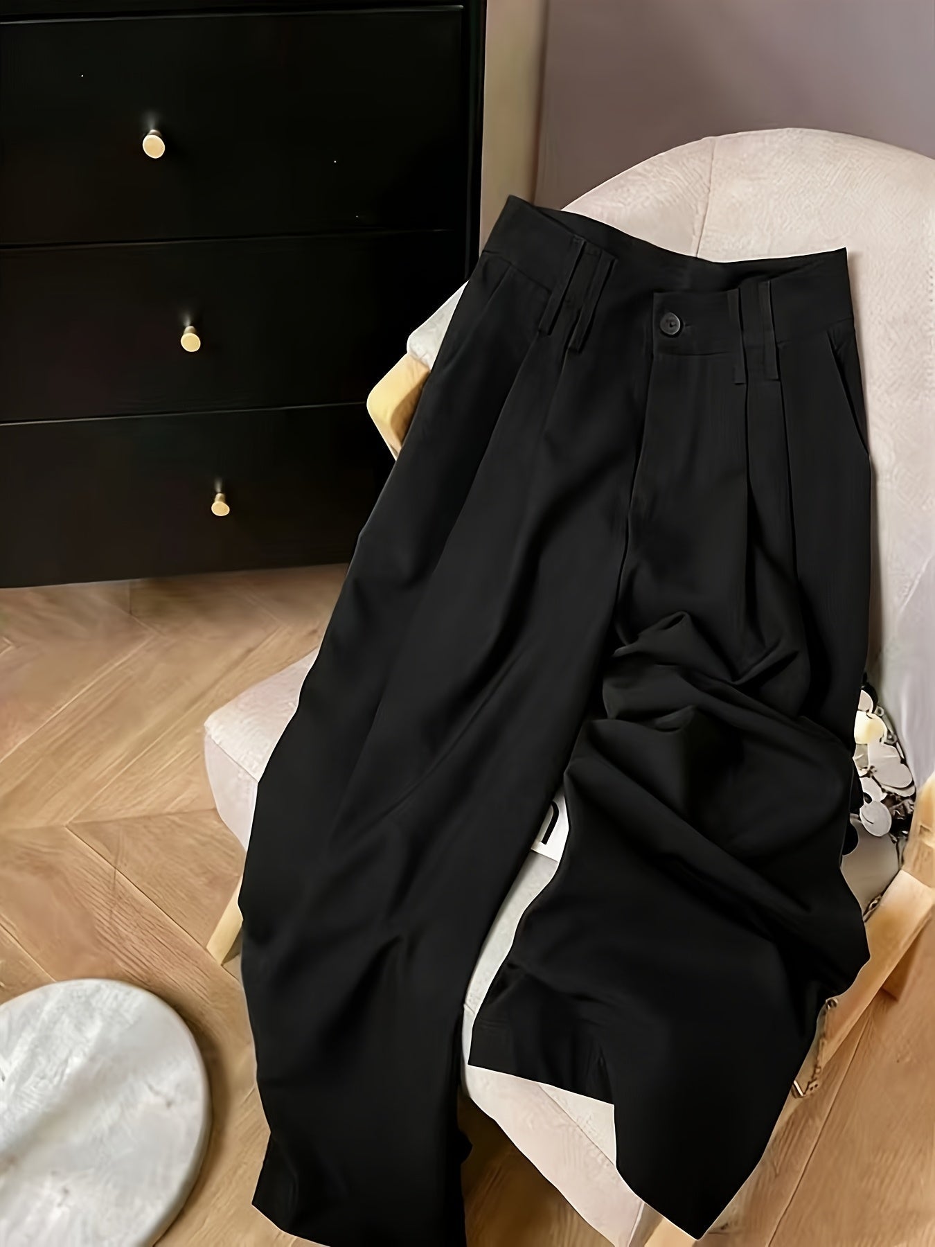 Pantalones Elegantes de Pierna Ancha para Mujeres con Cintura Alta, Frente de Botones y Estilo Plisado