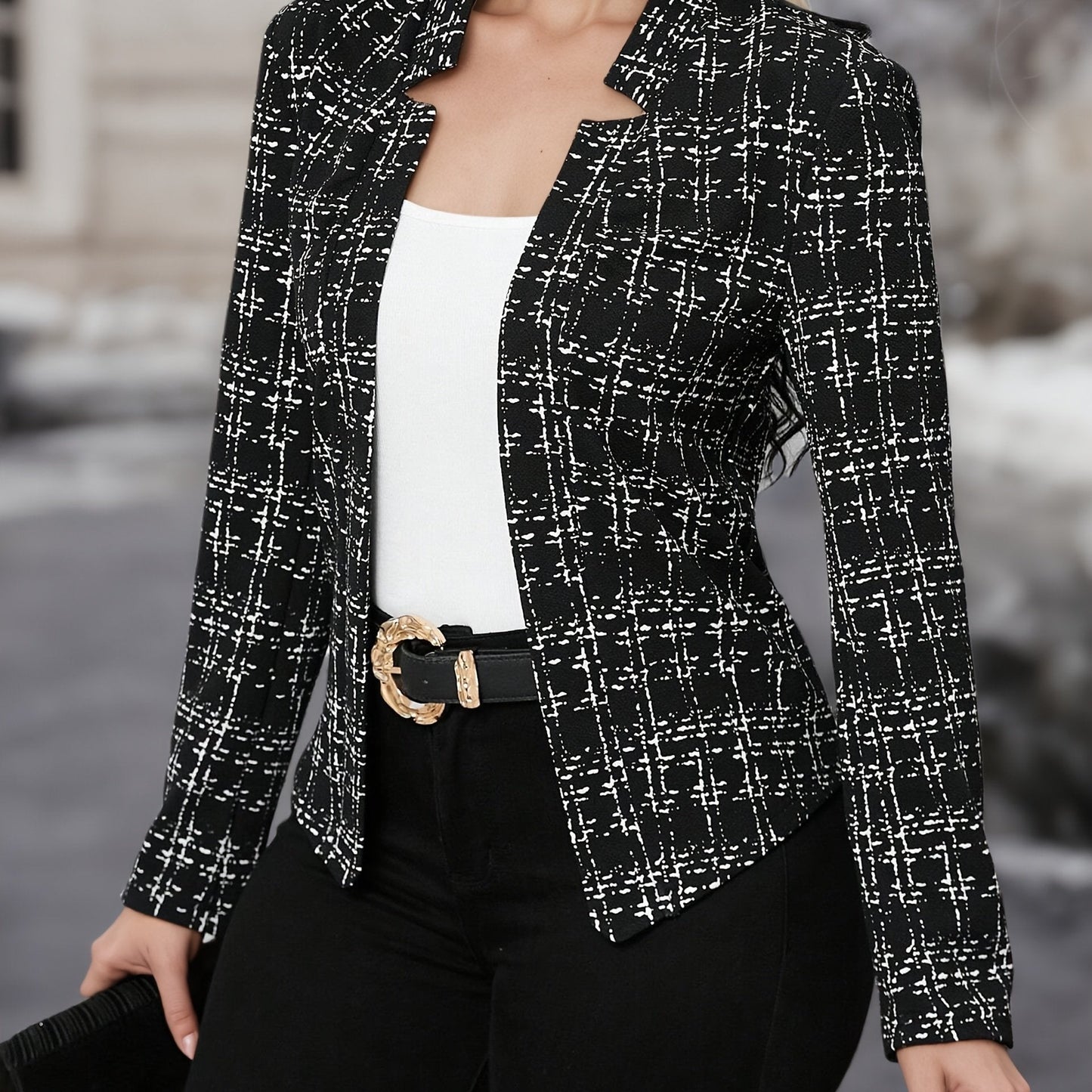 Blazer de Tweed Elegante para Mujeres con Cuello de Solapa, Manga Larga, Estilo Ajustado