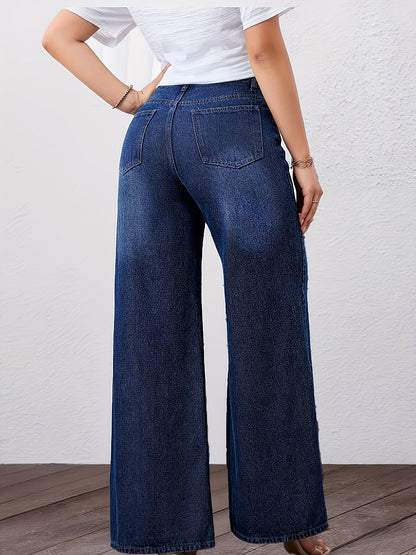 Jeans Anchos de Cintura Alta en Azul Relajado para Mujeres con Estilo Recto
