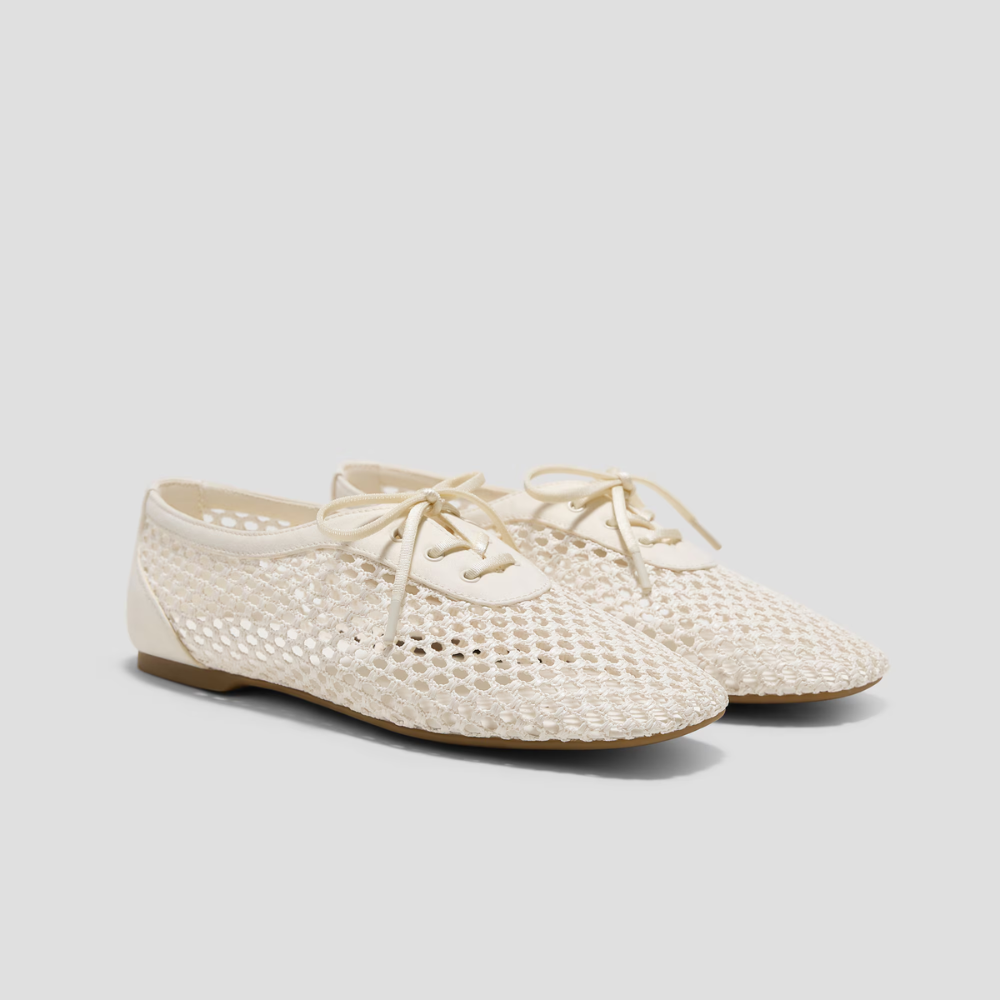 Bailarinas Tejidas Sin Esfuerzo para Mujeres con Punta Cuadrada, Cordones y Estilo Slip On de Malla
