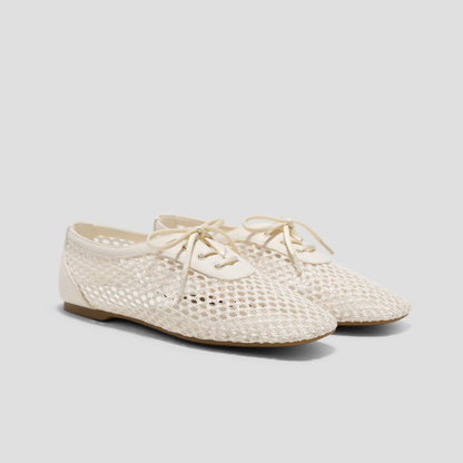Bailarinas Tejidas Sin Esfuerzo para Mujeres con Punta Cuadrada, Cordones y Estilo Slip On de Malla