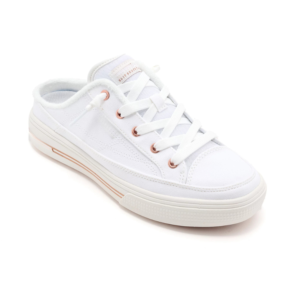 Mules Cómodas para Mujeres con Parte Superior de Lona Sin Talón Estilo Sneaker Bajo con Cordones