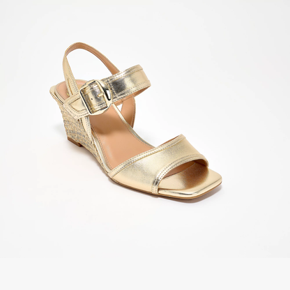 Elegantes Sandalias de Cuña para Mujeres con Detalle de Hebilla en la Correa del Tobillo Estilo Espadrille de Punta Abierta