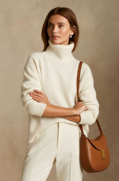 Suéter de Punto Acanalado Cómodo para Mujeres con Cuello Alto y Manga Larga, Estilo Relajado y Oversized