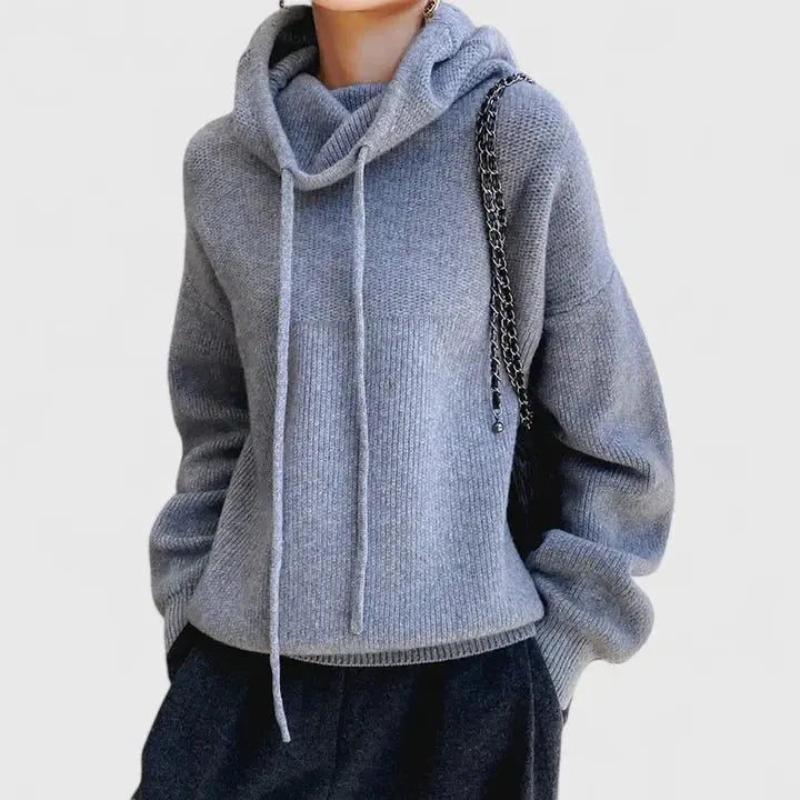 Suéter con Capucha de Punto Cómodo para Mujeres con Cuello de Cowl, Manga Larga, Estilo Oversized