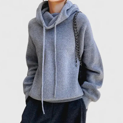 Suéter con Capucha de Punto Cómodo para Mujeres con Cuello de Cowl, Manga Larga, Estilo Oversized
