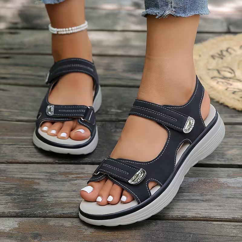 Sandalias Ortopédicas Cómodas para Mujeres con Correa de Gancho y Asa Estilo Plataforma de Punta Abierta