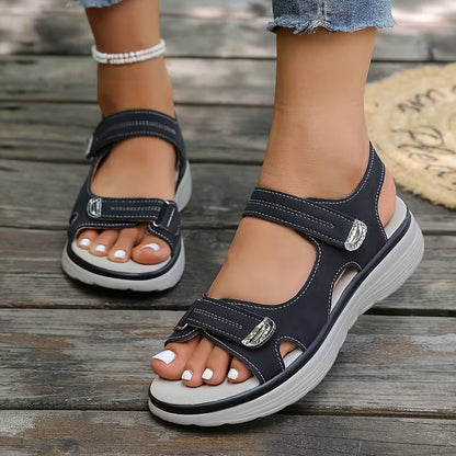 Sandalias Ortopédicas Cómodas para Mujeres con Correa de Gancho y Asa Estilo Plataforma de Punta Abierta