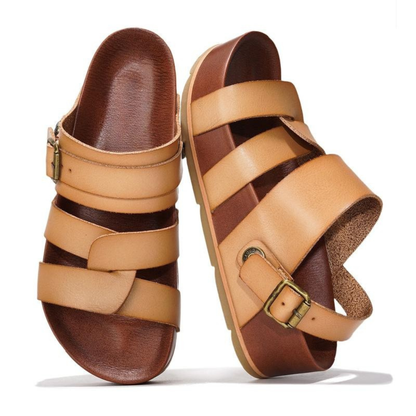 Sandalias Deslizantes Cómodas para Mujeres con Tiras de Triple Hebilla y Plantilla Contorneada Estilo Abierto