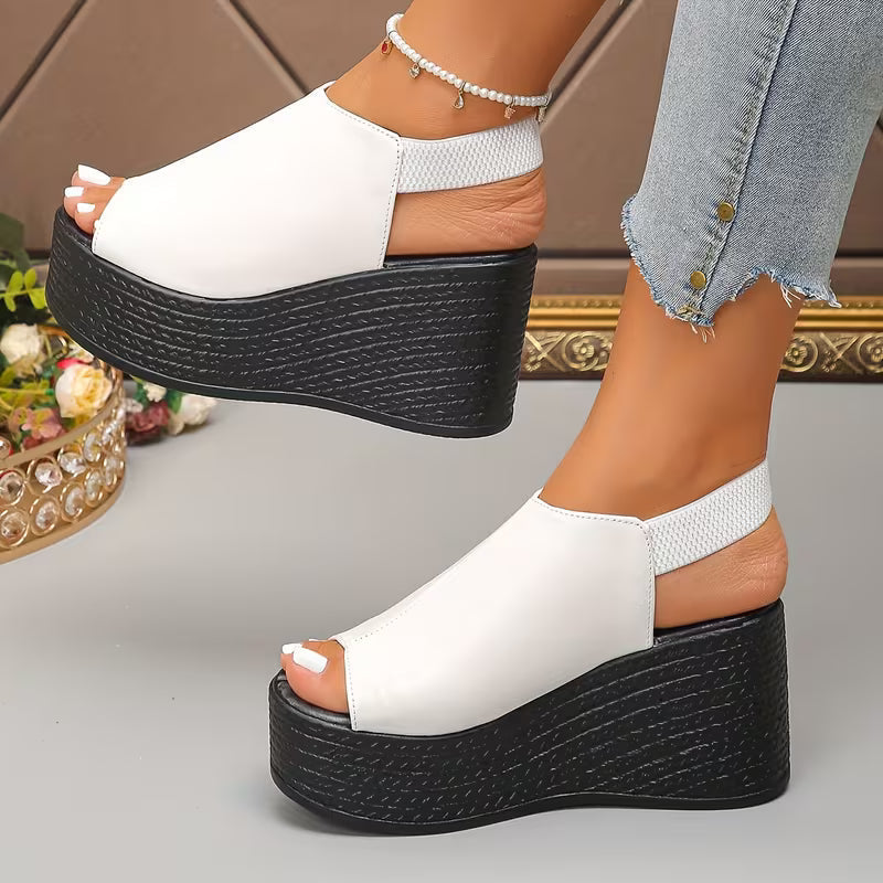 Sandalias de Plataforma con Cuña Elegantes para Mujeres con Corte Peep Toe, Estilo Chunky