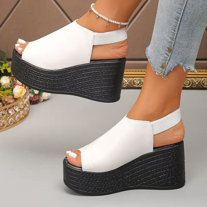 Sandalias de Plataforma con Cuña Elegantes para Mujeres con Corte Peep Toe, Estilo Chunky