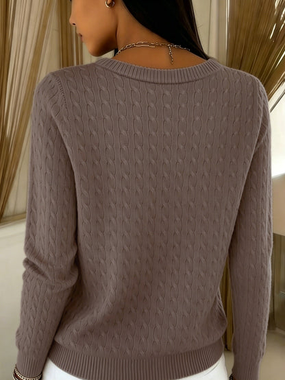 Suéter de Cárdigan de Punto Trenzado Cómodo para Mujeres con Cuello Redondo, Manga Larga y Estilo Casual Relajado