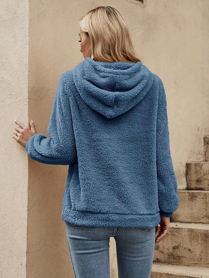 Sudadera cómoda de forro polar Sherpa para mujeres con capucha ajustable, de manga larga, estilo relajado y oversize