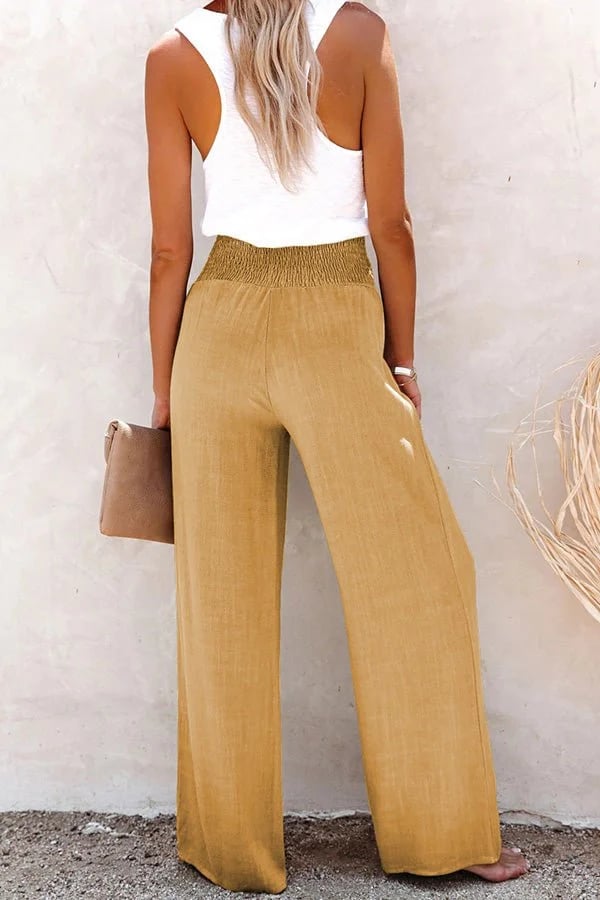 Pantalones de Pierna Ancha Sin Esfuerzo para Mujeres con Cintura Alta, Frontal con Botones y Estilo Relajado