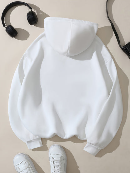 Sudadera de Forro Polar Cómoda para Mujeres con Capucha Ajustable, Manga Larga, Bolsillo Canguro, Estilo Oversized