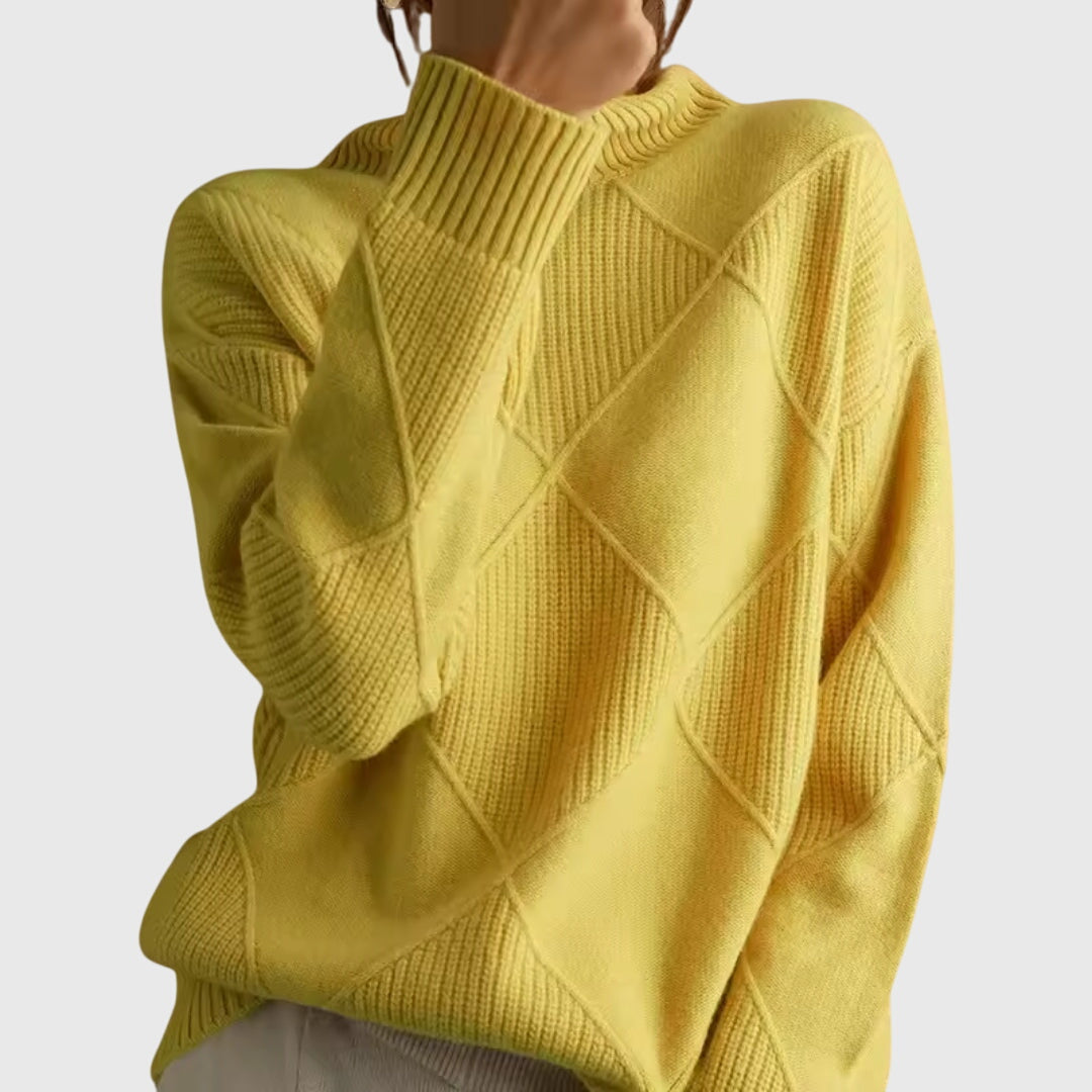 Suéter de Punto Argyle Cómodo para Mujeres con Cuello Alto, Manga Larga y Estilo Oversized Relajado