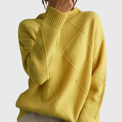 Suéter de Punto Argyle Cómodo para Mujeres con Cuello Alto, Manga Larga y Estilo Oversized Relajado
