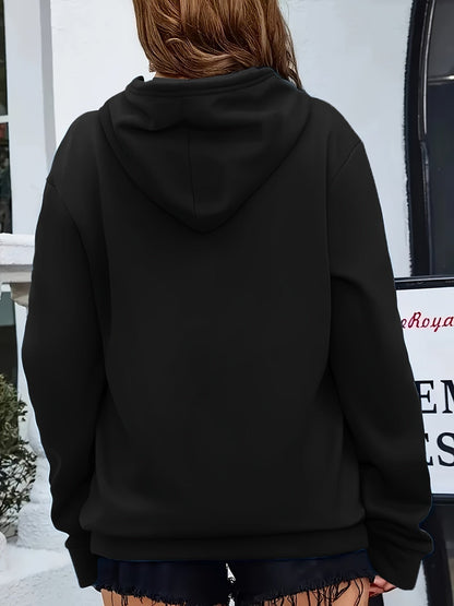 Sudadera de Forro Polar Cómoda para Mujeres con Capucha Ajustable, Manga Larga, Bolsillo Canguro, Estilo Oversized