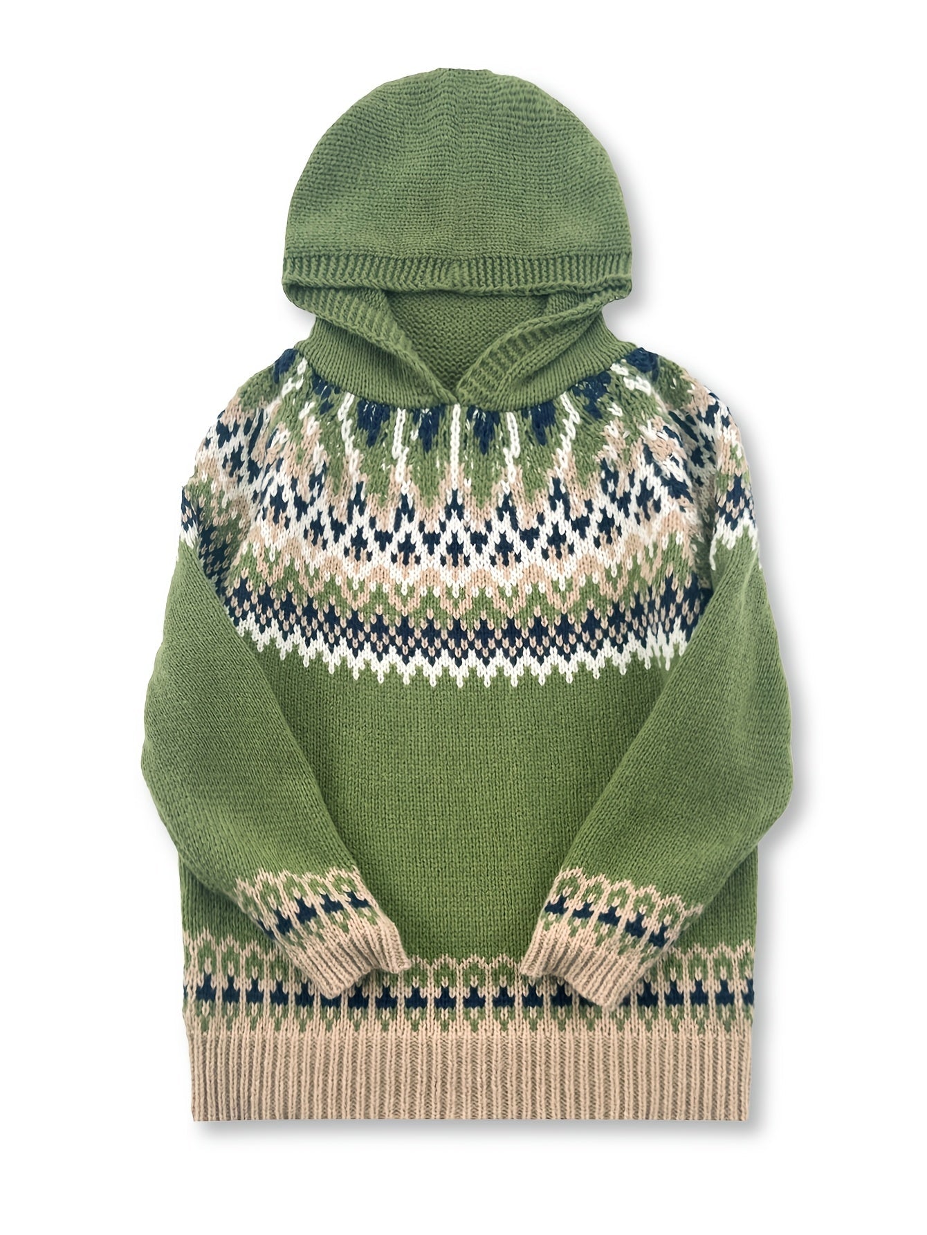 Suéter Cómodo Fair Isle para Mujeres con Capucha y Manga Larga Relajada de Estilo Oversized
