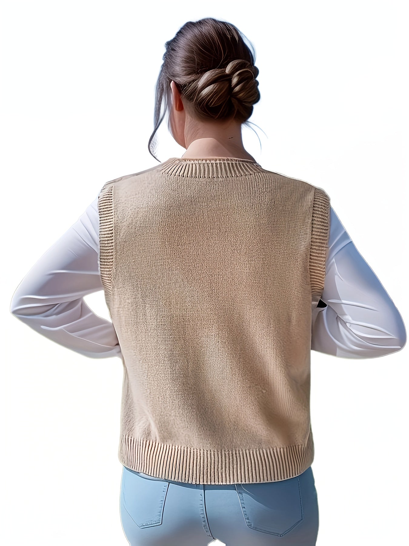 Chaleco de Punto Trenzado Cómodo para Mujeres con Escote en V, Sin Mangas, Estilo Relajado y Oversized