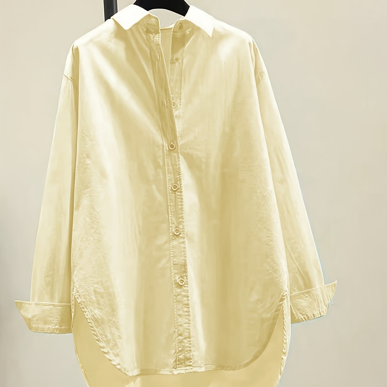 Blusa de Algodón Sin Esfuerzo para Mujeres con Cuello de Punto, Manga Larga, Estilo Oversized y Bajo Irregular