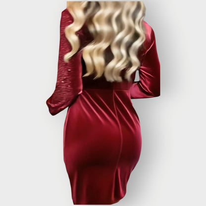 Vestido Envoltura de Terciopelo con Lentejuelas Elegante para Mujeres con Escote en V y Manga Larga Cuerpo Ceñido Estilo Cóctel