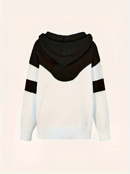 Suéter Colorblock Cómodo para Mujeres con Cuello Cowl de Manga Larga, Estilo Relajado y Oversized