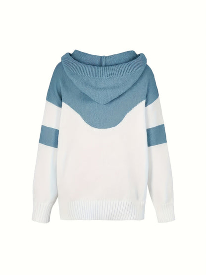 Suéter Colorblock Cómodo para Mujeres con Cuello Cowl de Manga Larga, Estilo Relajado y Oversized