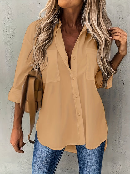 Camisa de Manga Larga de Color Sólido para Mujeres
