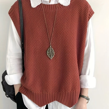 Chaleco de Suéter de Punto Grueso Cómodo para Mujeres con Cuello Redondo Sin Mangas Estilo Relajado y Oversized
