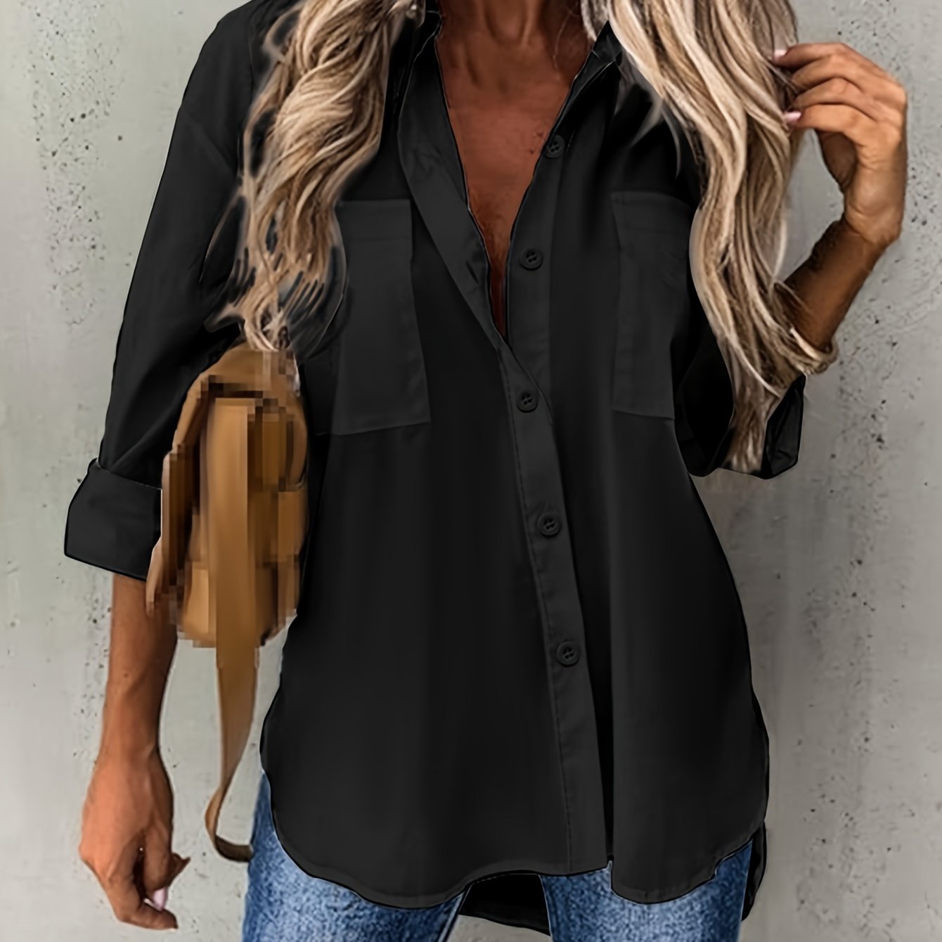 Camisa de Manga Larga de Color Sólido para Mujeres