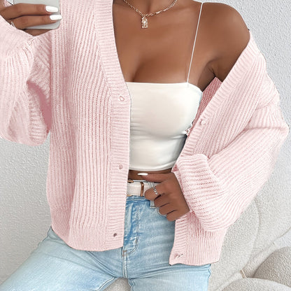 Cárdigan de Punto Acanalado Cómodo para Mujeres con Cuello en V, Manga Larga, Botones en la Parte Frontal, Estilo Oversized y Relajado