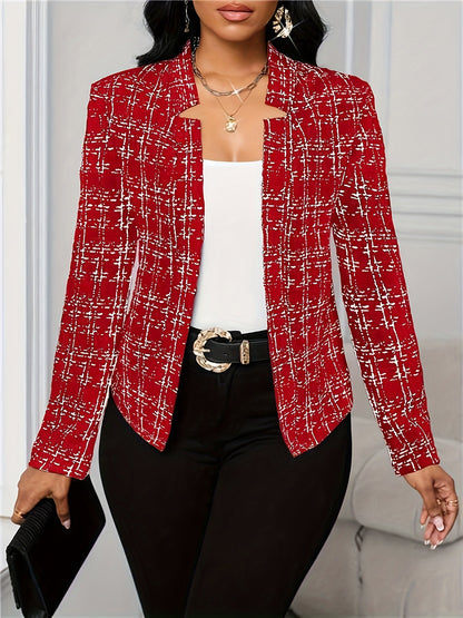 Blazer de Tweed Elegante para Mujeres con Cuello de Solapa, Manga Larga, Estilo Ajustado