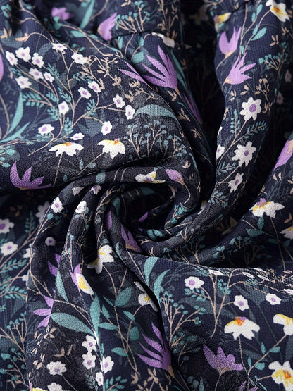Elegante Falda Maxi Floral Azul para Mujeres con Cintura Fruncida y Volantes en Estilo Bohemio