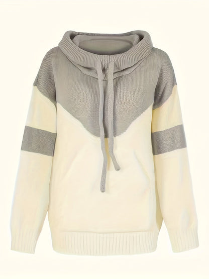 Suéter Colorblock Cómodo para Mujeres con Cuello Cowl de Manga Larga, Estilo Relajado y Oversized