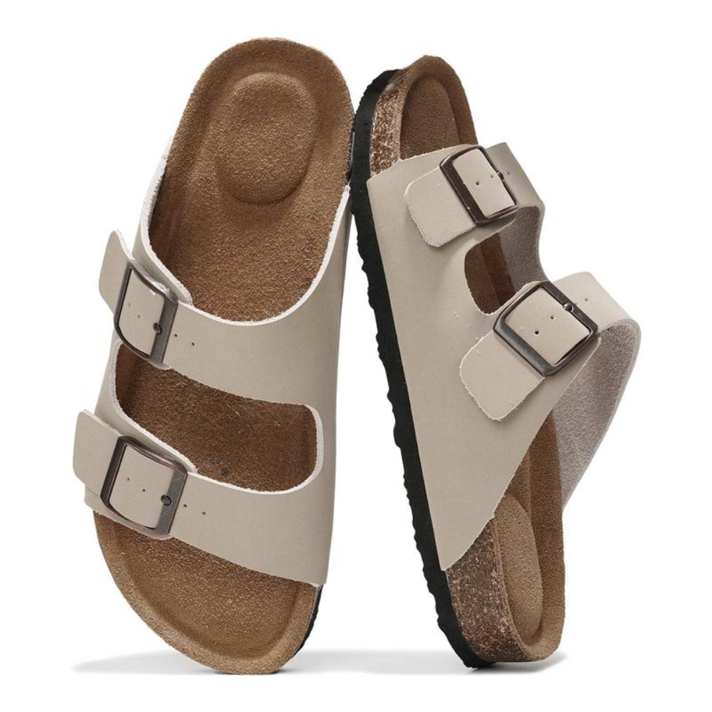 Sandalias Deslizantes Cómodas para Mujeres con Correa de Doble Hebilla y Plantilla Contorneada Estilo Abierto
