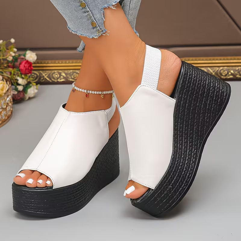 Sandalias de Plataforma con Cuña Elegantes para Mujeres con Corte Peep Toe, Estilo Chunky