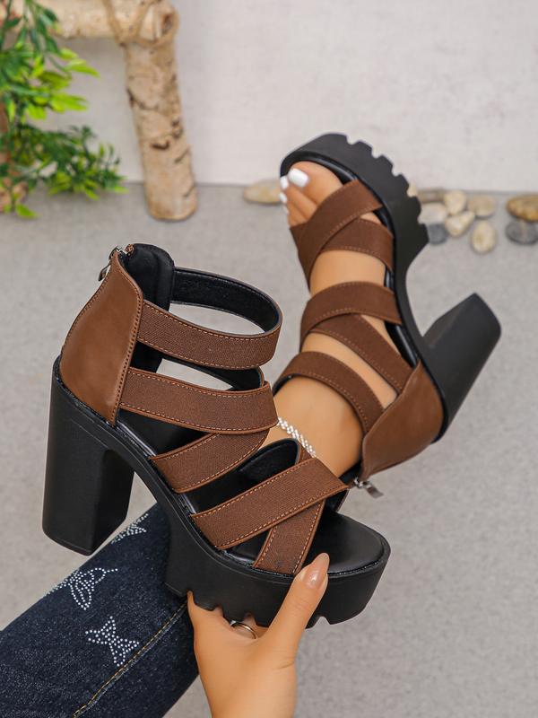 Sandalias Elegantes con Tiras para Mujeres con Plataforma de Tacón Cuadrado y Punta Abierta
