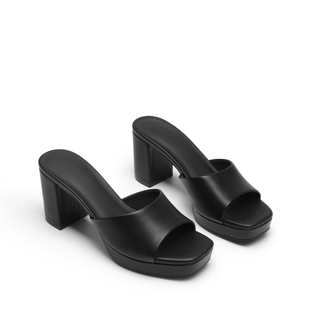 Mules Cómodos con Tacones para Mujeres con Punta Cuadrada, Plataforma Ancha y Tacón de Bloque en Estilo Deslizante