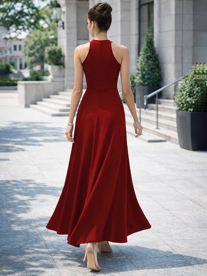 Vestido Maxi Elegante para Mujeres con Cuello Alto, Sin Mangas, Con Abertura Alta, Estilo Formal para Invitadas de Bodas