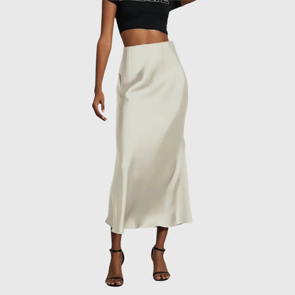Falda Maxi Elegante para Mujeres con Cintura Alta, Corte en Sesgo de Satén, Ajustada, Estilo Casual para Salir