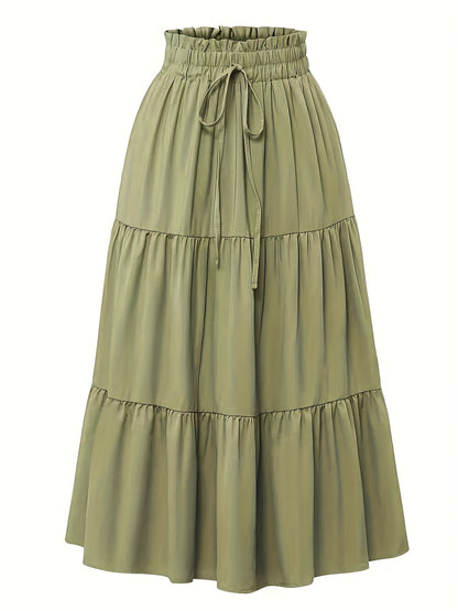 Falda Maxi Con Volantes Sin Esfuerzo para Mujeres con Cintura Paperbag y Cordón, Estilo Bohemio