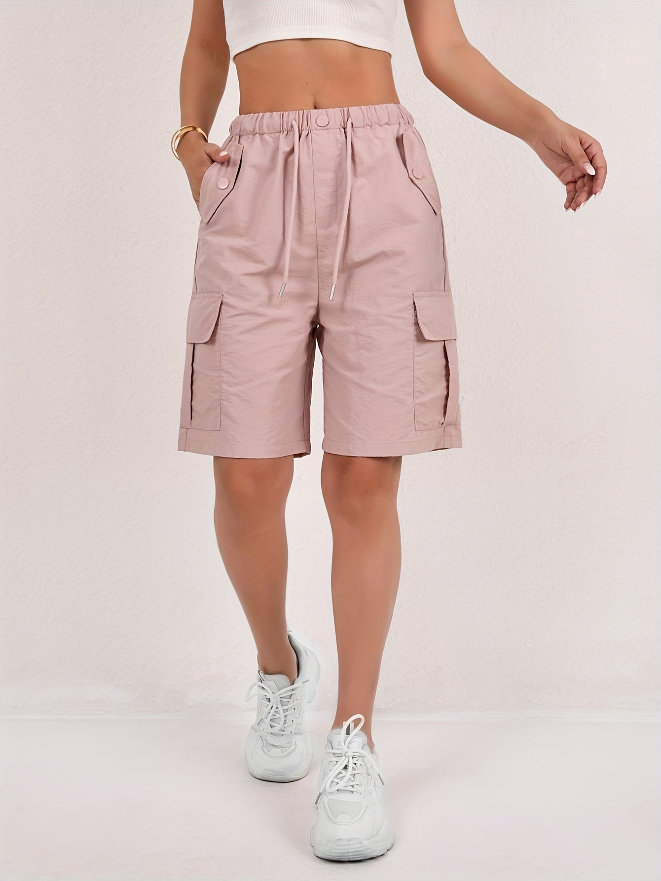Pantalones Cortos Bermuda Cargo Rosa Sin Esfuerzo para Mujeres con Cintura Alta y Estilo Casual Relajado