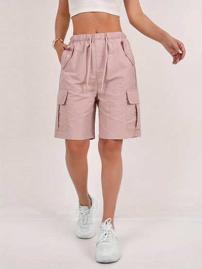 Pantalones Cortos Bermuda Cargo Rosa Sin Esfuerzo para Mujeres con Cintura Alta y Estilo Casual Relajado