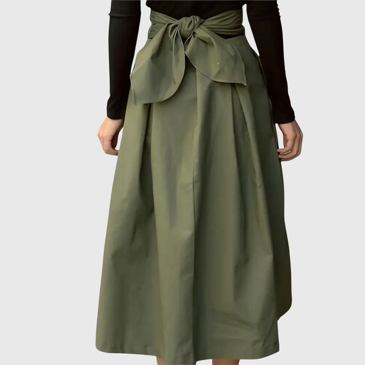Falda Midi Verde Elegante para Mujeres con Cintura Alta, Estilo A, Plisada, Con Cierre Frontal, Casual