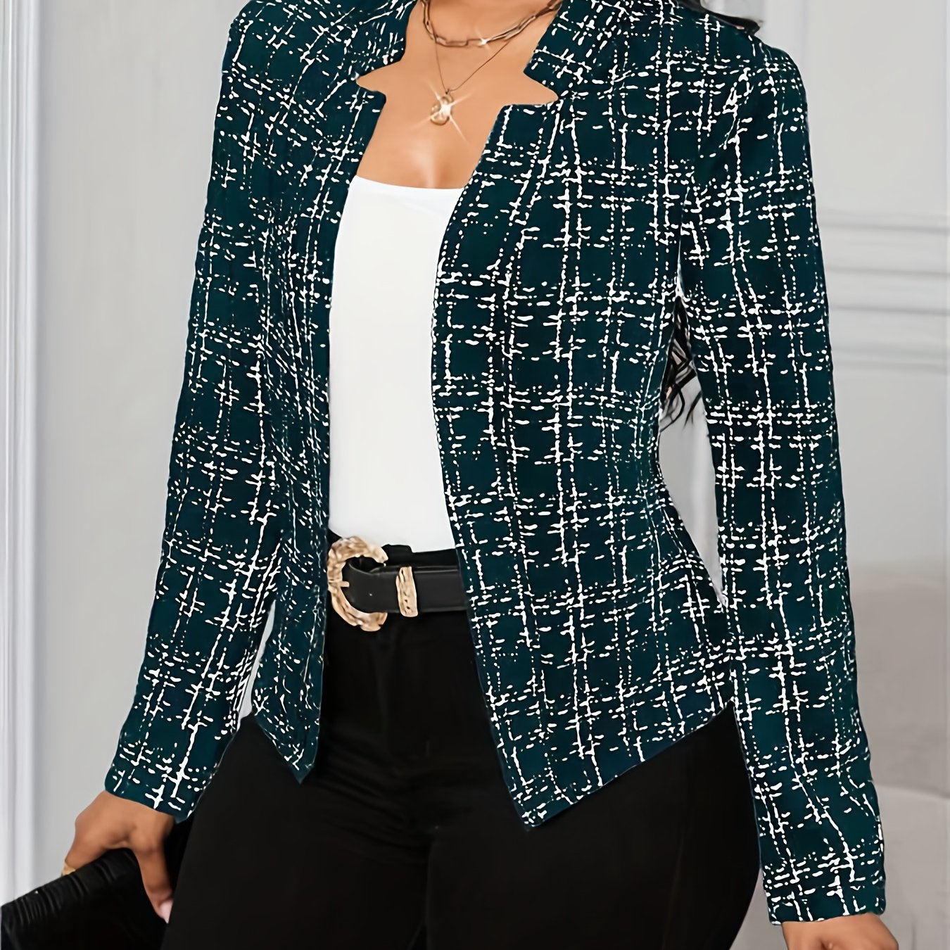 Blazer de Tweed Elegante para Mujeres con Cuello de Solapa, Manga Larga, Estilo Ajustado